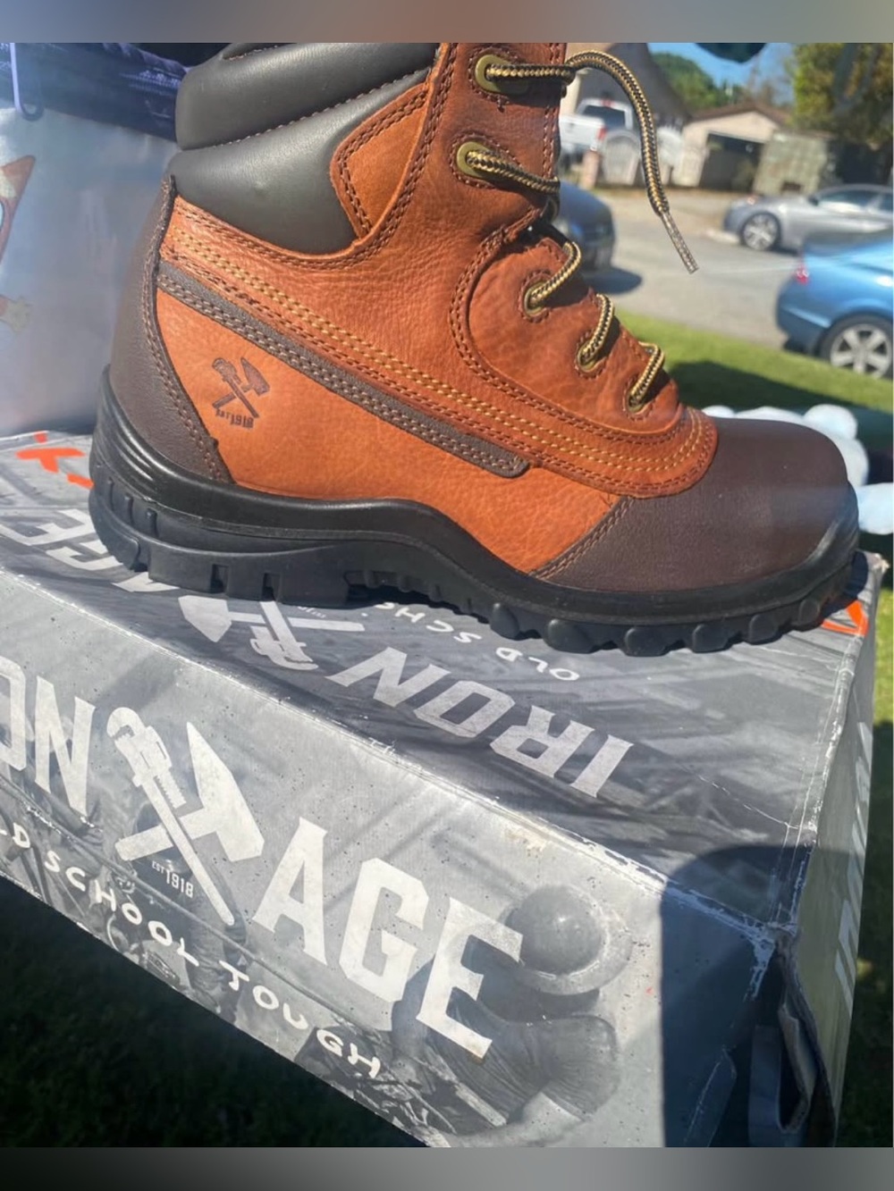 Kids Two-Tone Brown Work Boots by Iron-Age